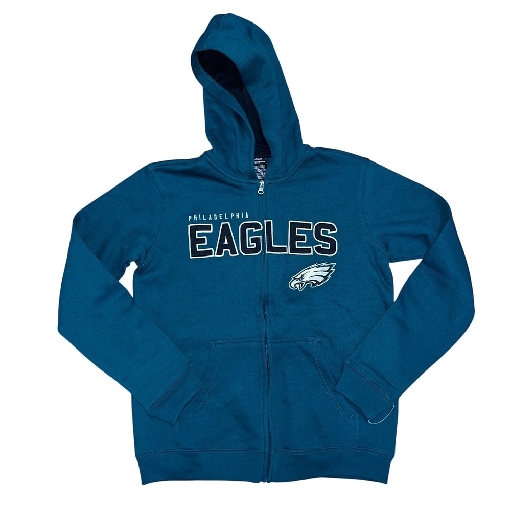 NWOT NFL Team Apparel Philadelphia Eagles Full Zip Hooded Green Boys YTH L 14/16